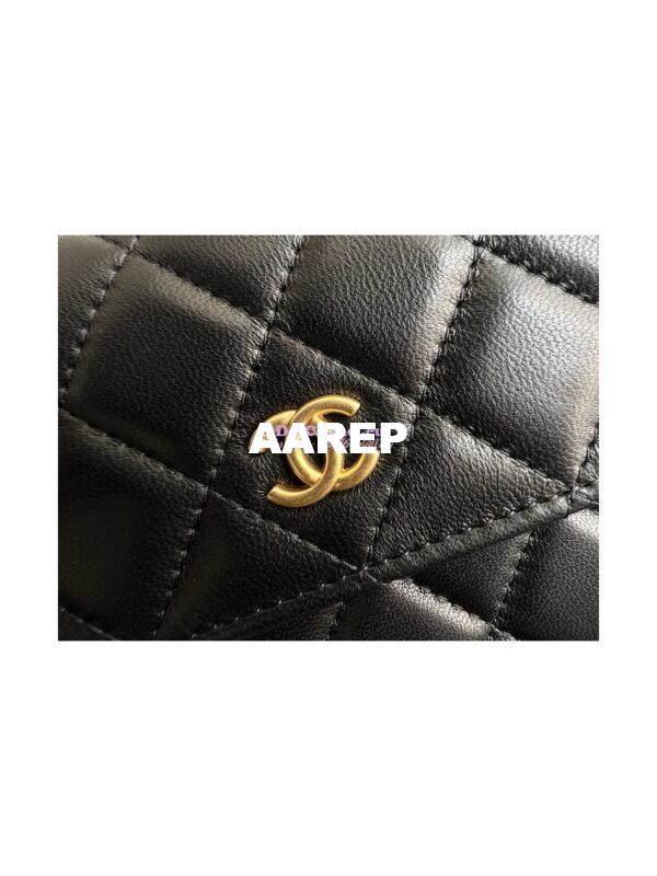Replica Chanel 23C Wallet On Chain WOC Lambskin Bag with Charm AP3071 Black 6