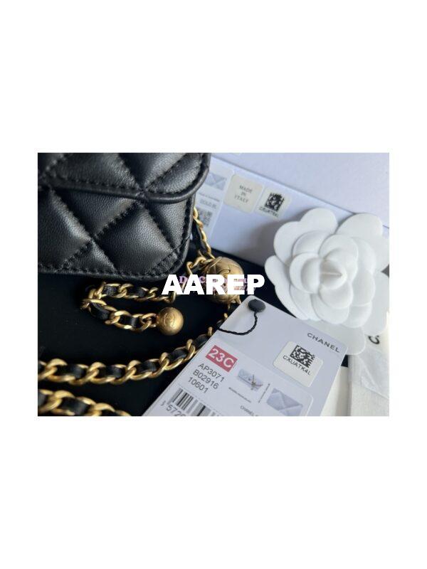 Replica Chanel 23C Wallet On Chain WOC Lambskin Bag with Charm AP3071 Black 7