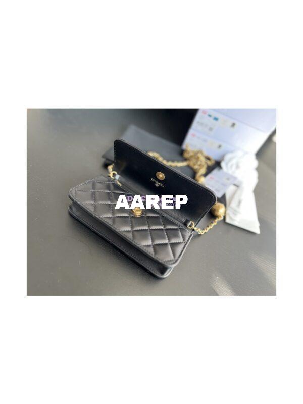 Replica Chanel 23C Wallet On Chain WOC Lambskin Bag with Charm AP3071 Black 8
