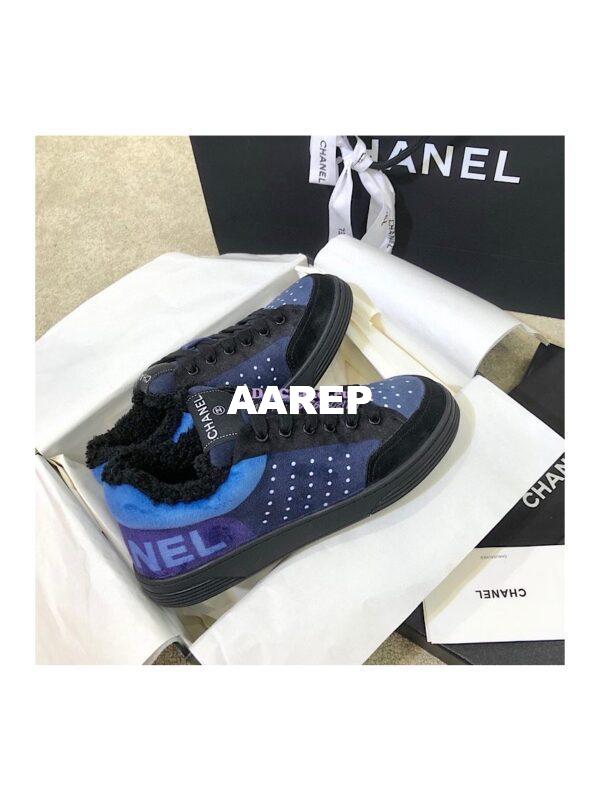 Replica Chanel Trainers Fabric & Suede Calfskin G38038 Blue 3