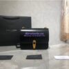Replica YSL Saint Laurent Cassandra Monogram Clasp Bag In Crocodile Embossed Shiny Leather Black 2