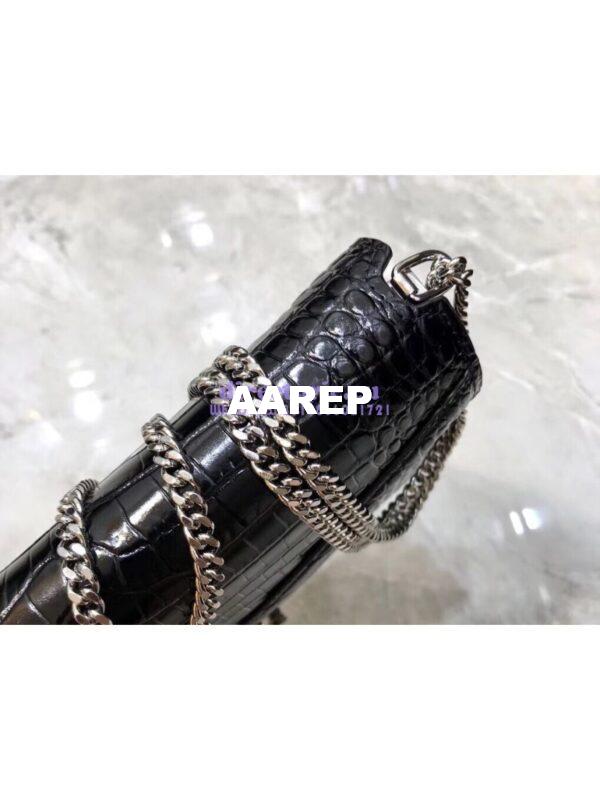 Replica YSL Saint Laurent Cassandra Monogram Clasp Bag In Crocodile Embossed Shiny Leather Black 7