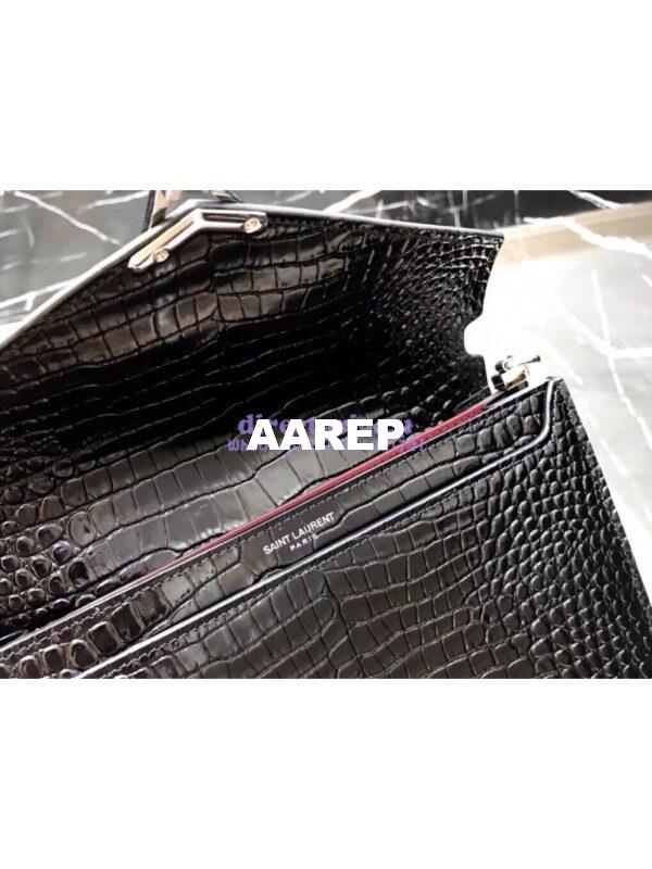 Replica YSL Saint Laurent Cassandra Monogram Clasp Bag In Crocodile Embossed Shiny Leather Black 8