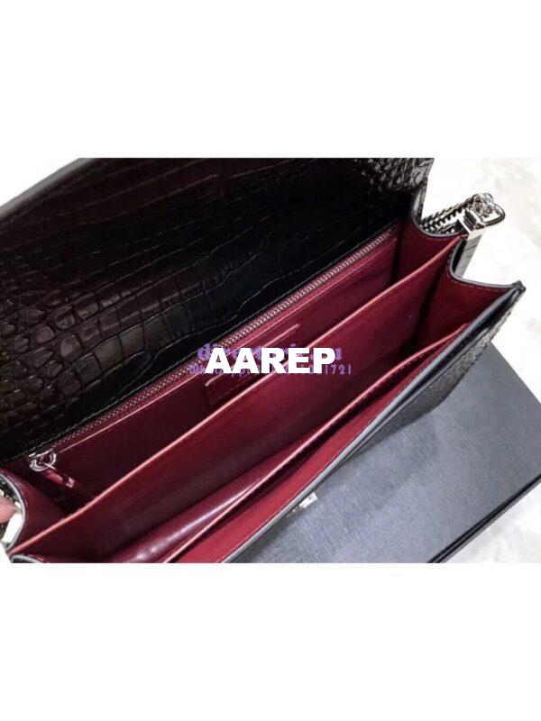 Replica YSL Saint Laurent Cassandra Monogram Clasp Bag In Crocodile Embossed Shiny Leather Black 9