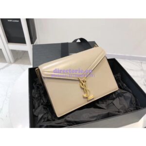 Replica YSL Saint Laurent Cassandra Monogram Clasp Bag In Smooth Leather Beige