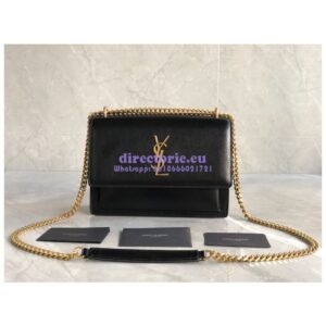 Replica YSL Saint Laurent Sunset Medium In Smooth Leather 442906 Black Gold Hardware 2