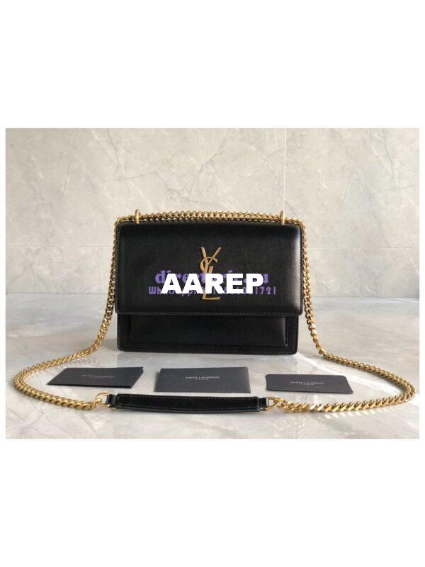 Replica YSL Saint Laurent Sunset Medium In Smooth Leather 442906 Black Gold Hardware 4