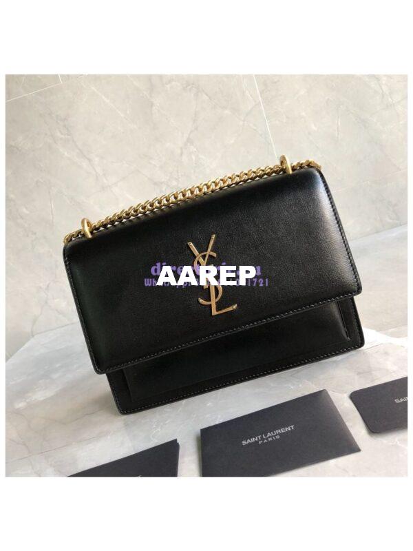 Replica YSL Saint Laurent Sunset Medium In Smooth Leather 442906 Black Gold Hardware 5
