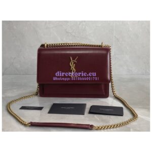 Replica YSL Saint Laurent Sunset Medium In Smooth Leather 442906 Dark Legion Red Gold Hardware