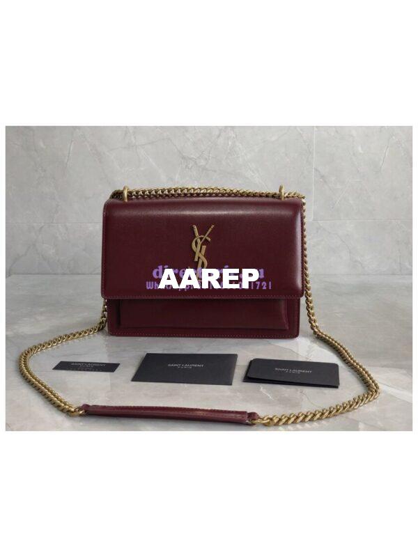 Replica YSL Saint Laurent Sunset Medium In Smooth Leather 442906 Dark Legion Red Gold Hardware 3
