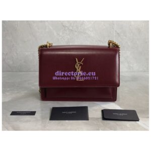 Replica YSL Saint Laurent Sunset Medium In Smooth Leather 442906 Dark Legion Red Gold Hardware 2