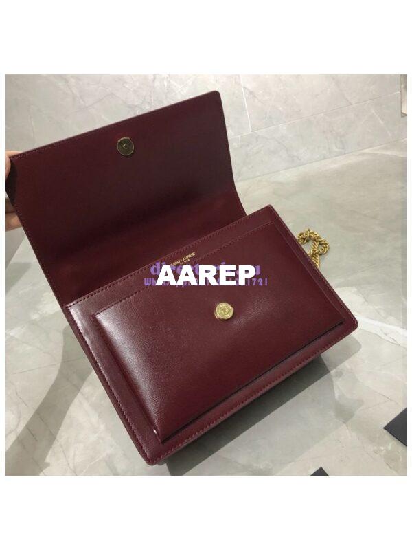 Replica YSL Saint Laurent Sunset Medium In Smooth Leather 442906 Dark Legion Red Gold Hardware 8