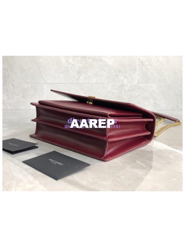 Replica YSL Saint Laurent Sunset Medium In Smooth Leather 442906 Dark Legion Red Gold Hardware 10