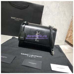 Replica YSL Saint Laurent Sunset Medium In Smooth Leather 442906 Black Silver Hardware