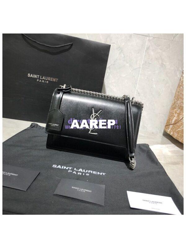 Replica YSL Saint Laurent Sunset Medium In Smooth Leather 442906 Black Silver Hardware