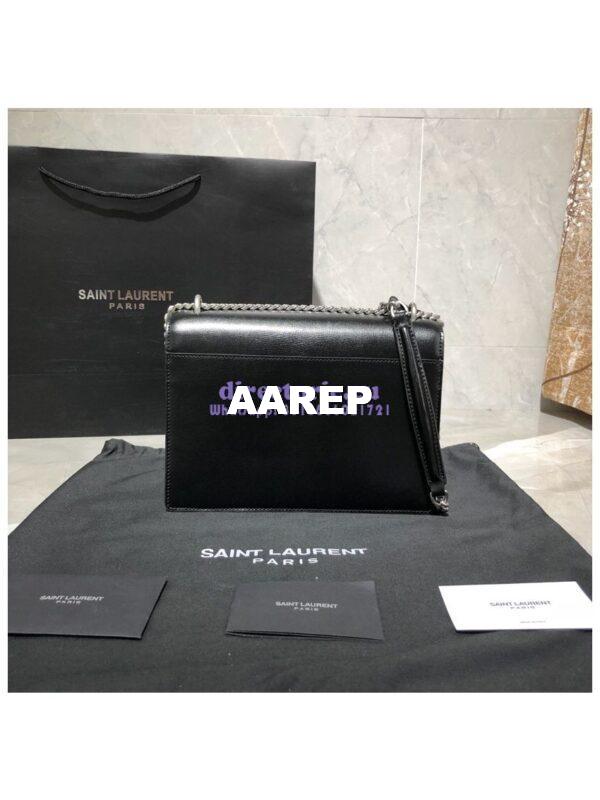 Replica YSL Saint Laurent Sunset Medium In Smooth Leather 442906 Black Silver Hardware 8