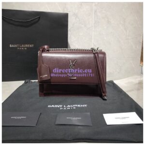 Replica YSL Saint Laurent Sunset Medium In Smooth Leather 442906 Dark Red Silver Hardware