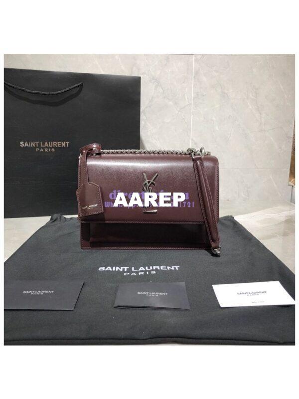 Replica YSL Saint Laurent Sunset Medium In Smooth Leather 442906 Dark Red Silver Hardware 3