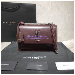 Replica YSL Saint Laurent Sunset Medium In Smooth Leather 442906 Dark Red Silver Hardware 2