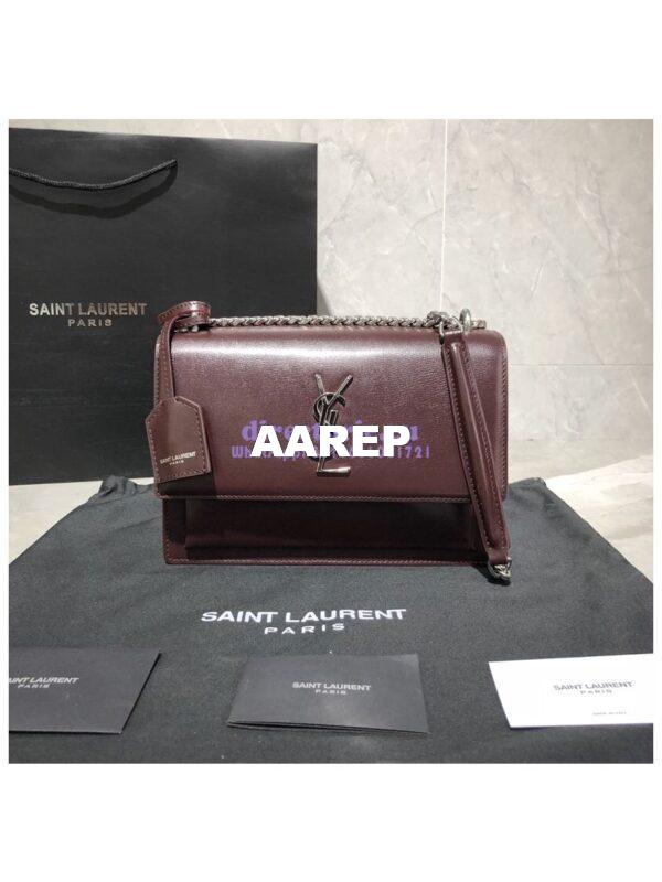 Replica YSL Saint Laurent Sunset Medium In Smooth Leather 442906 Dark Red Silver Hardware 4