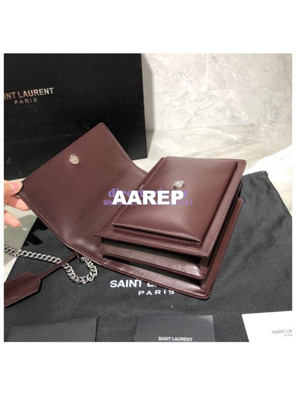 Replica YSL Saint Laurent Sunset Medium In Smooth Leather 442906 Dark Red Silver Hardware 8