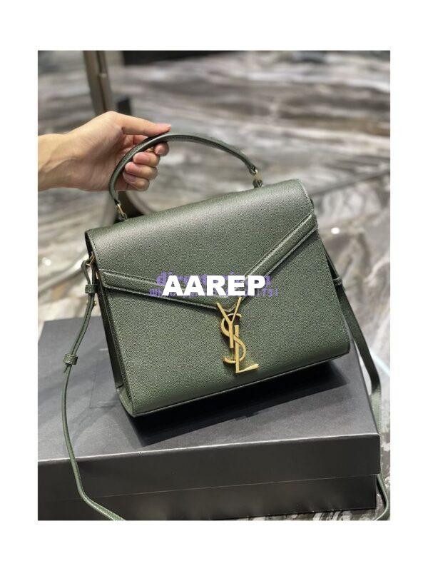 Replica YSL Saint Laurent Cassandra Top Handle Medium Bag In Grain De Poudre Leather Green 3