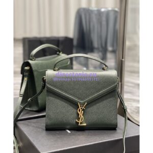 Replica YSL Saint Laurent Cassandra Top Handle Medium Bag In Grain De Poudre Leather Green 2