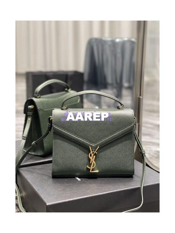Replica YSL Saint Laurent Cassandra Top Handle Medium Bag In Grain De Poudre Leather Green 4