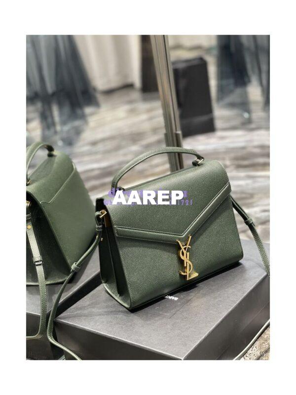 Replica YSL Saint Laurent Cassandra Top Handle Medium Bag In Grain De Poudre Leather Green 5