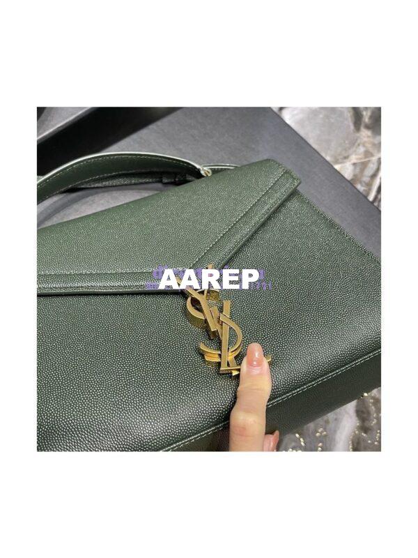 Replica YSL Saint Laurent Cassandra Top Handle Medium Bag In Grain De Poudre Leather Green 8