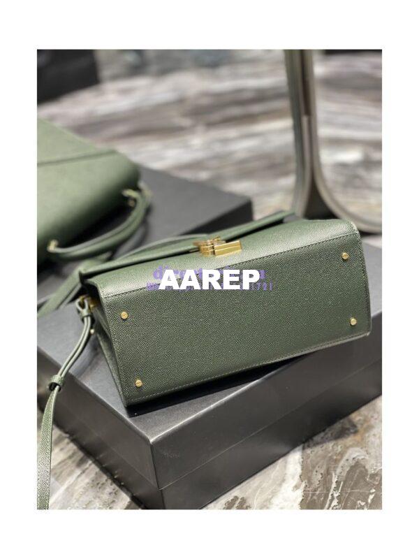 Replica YSL Saint Laurent Cassandra Top Handle Medium Bag In Grain De Poudre Leather Green 12