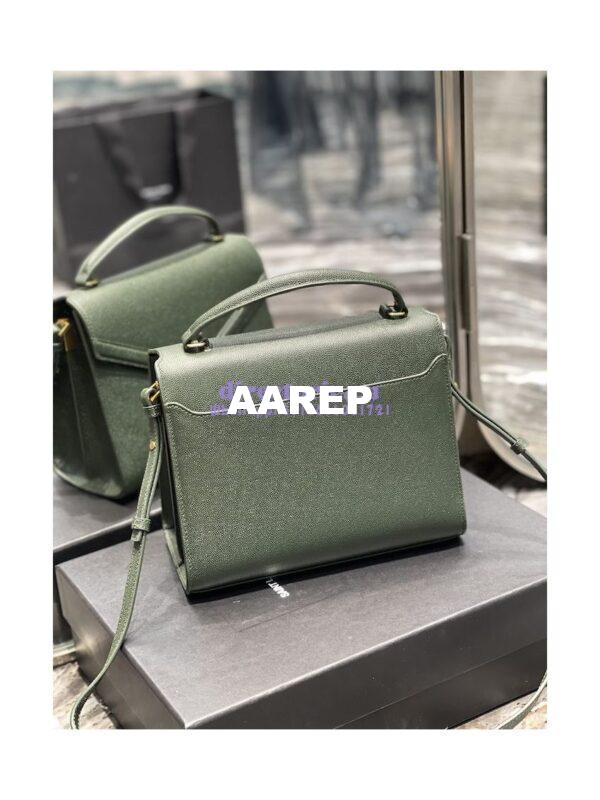 Replica YSL Saint Laurent Cassandra Top Handle Medium Bag In Grain De Poudre Leather Green 13