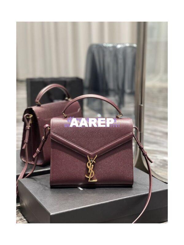 Replica YSL Saint Laurent Cassandra Top Handle Medium Bag In Grain De Poudre Leather Red 2