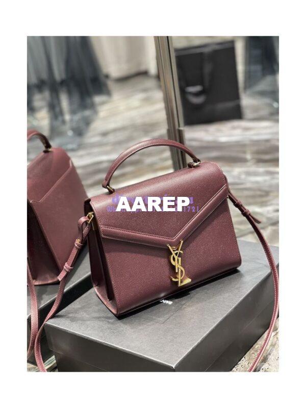 Replica YSL Saint Laurent Cassandra Top Handle Medium Bag In Grain De Poudre Leather Red 3