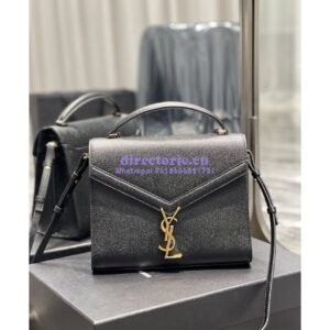 Replica YSL Saint Laurent Cassandra Top Handle Medium Bag In Grain De Poudre Leather Black