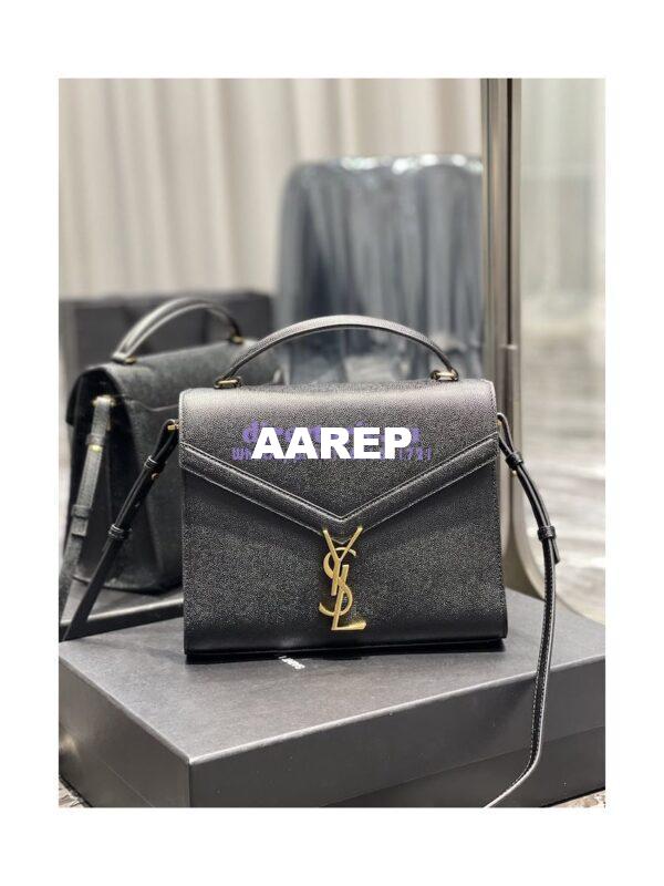 Replica YSL Saint Laurent Cassandra Top Handle Medium Bag In Grain De Poudre Leather Black