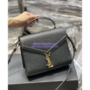Replica YSL Saint Laurent Cassandra Top Handle Medium Bag In Grain De Poudre Leather Black 2