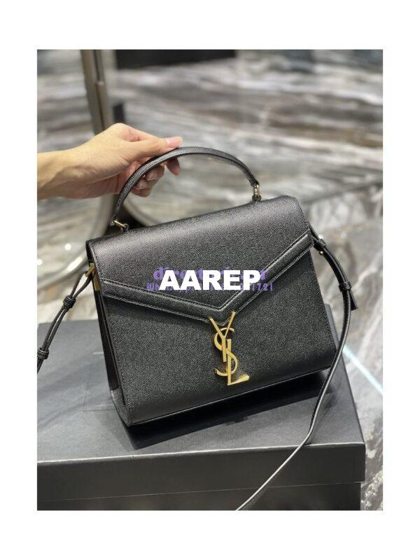 Replica YSL Saint Laurent Cassandra Top Handle Medium Bag In Grain De Poudre Leather Black 2