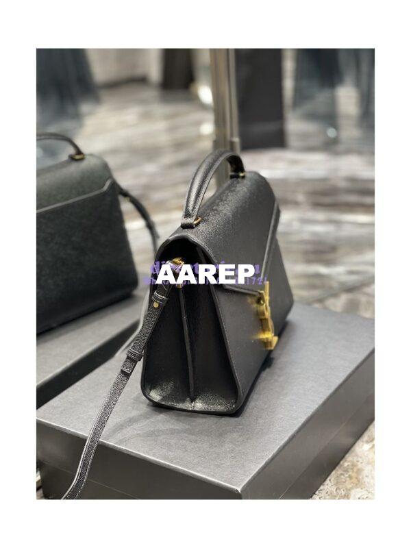 Replica YSL Saint Laurent Cassandra Top Handle Medium Bag In Grain De Poudre Leather Black 4