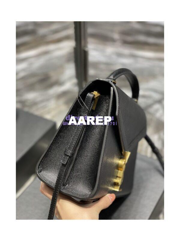 Replica YSL Saint Laurent Cassandra Top Handle Medium Bag In Grain De Poudre Leather Black 5