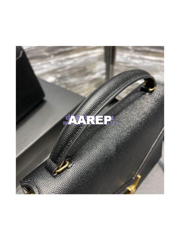 Replica YSL Saint Laurent Cassandra Top Handle Medium Bag In Grain De Poudre Leather Black 6