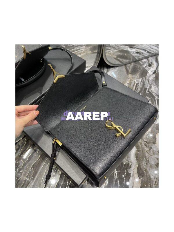 Replica YSL Saint Laurent Cassandra Top Handle Medium Bag In Grain De Poudre Leather Black 8