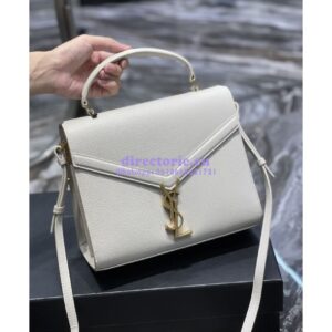 Replica YSL Saint Laurent Cassandra Top Handle Medium Bag In Grain De Poudre Leather Blanc