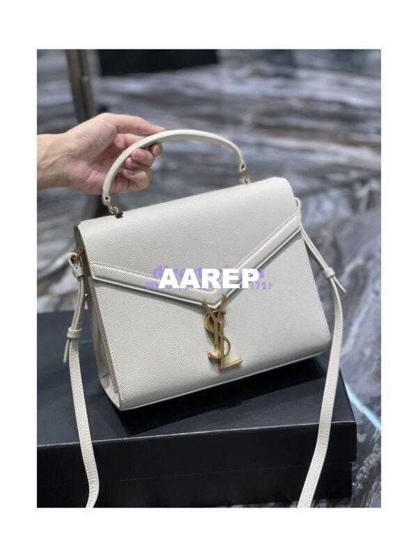 Replica YSL Saint Laurent Cassandra Top Handle Medium Bag In Grain De Poudre Leather Blanc 3
