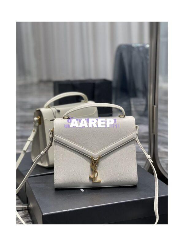 Replica YSL Saint Laurent Cassandra Top Handle Medium Bag In Grain De Poudre Leather Blanc 4