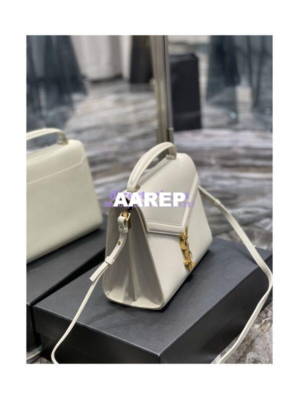 Replica YSL Saint Laurent Cassandra Top Handle Medium Bag In Grain De Poudre Leather Blanc 6