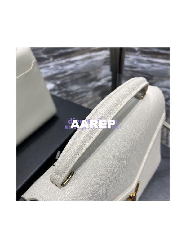 Replica YSL Saint Laurent Cassandra Top Handle Medium Bag In Grain De Poudre Leather Blanc 7