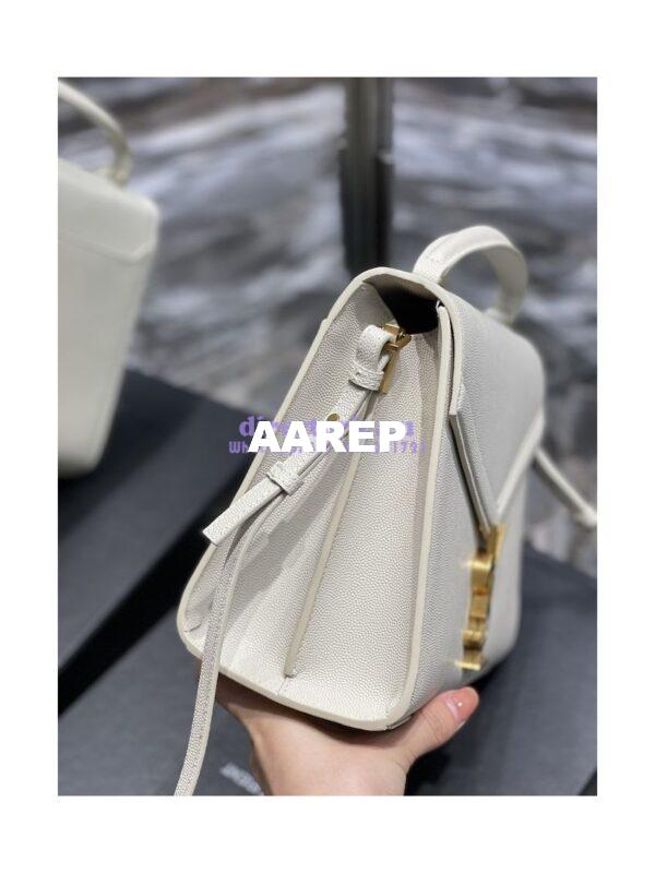 Replica YSL Saint Laurent Cassandra Top Handle Medium Bag In Grain De Poudre Leather Blanc 8
