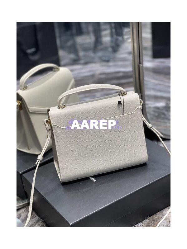 Replica YSL Saint Laurent Cassandra Top Handle Medium Bag In Grain De Poudre Leather Blanc 12