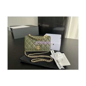 Replica Chanel Wallet On Chain Grained Calfskin AP3019 Khaki 2